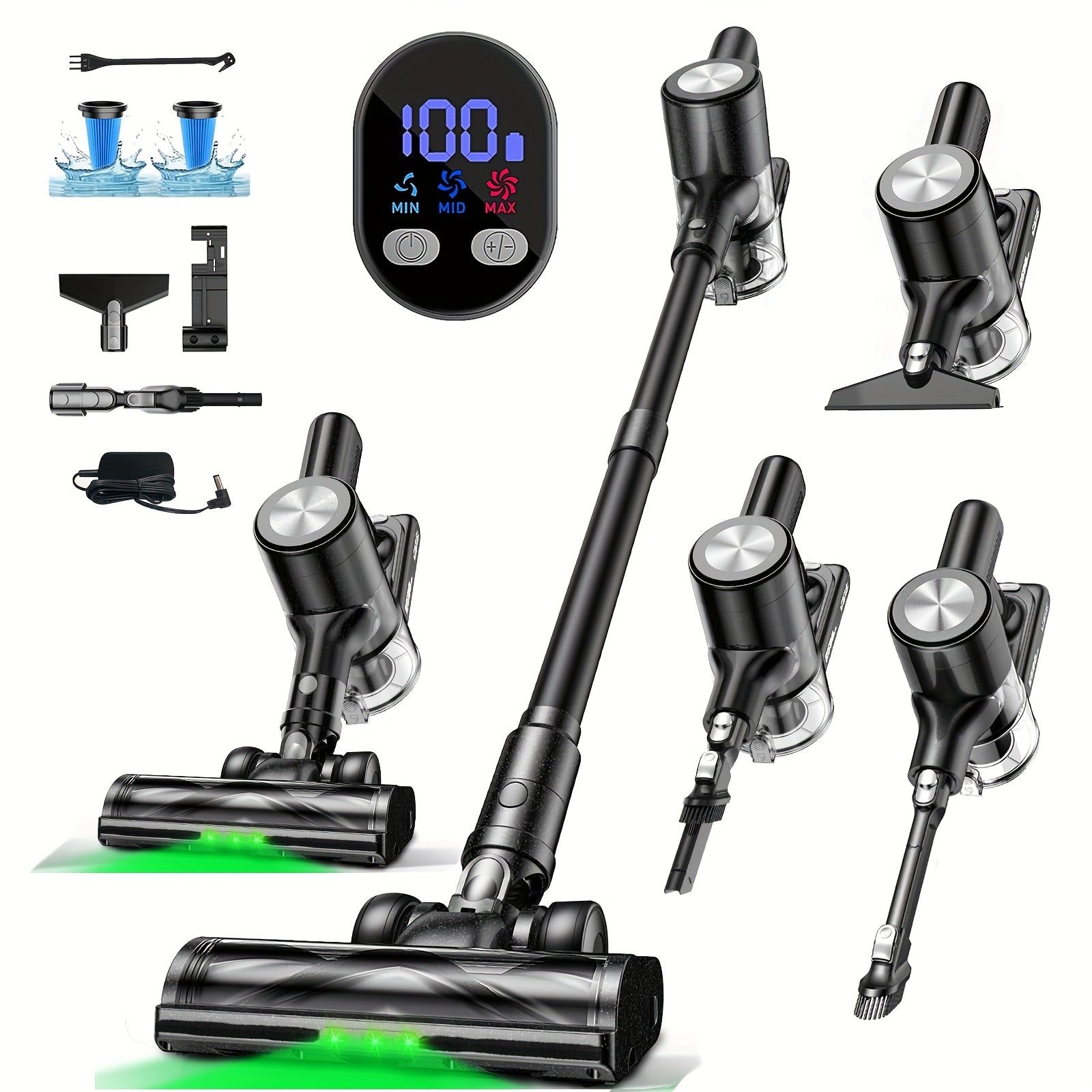 99.99% Filtration Cordless Vacuum Cleaner 10-in-1 – 45-Min Runtime, 7-Layer Filter, 1.5L Dust Cup, Extra-Long Hose, Anti-Tangle Brush, 3 Suction Modes, Green LED, Pet Hair Hard Floor Blanket | Canada