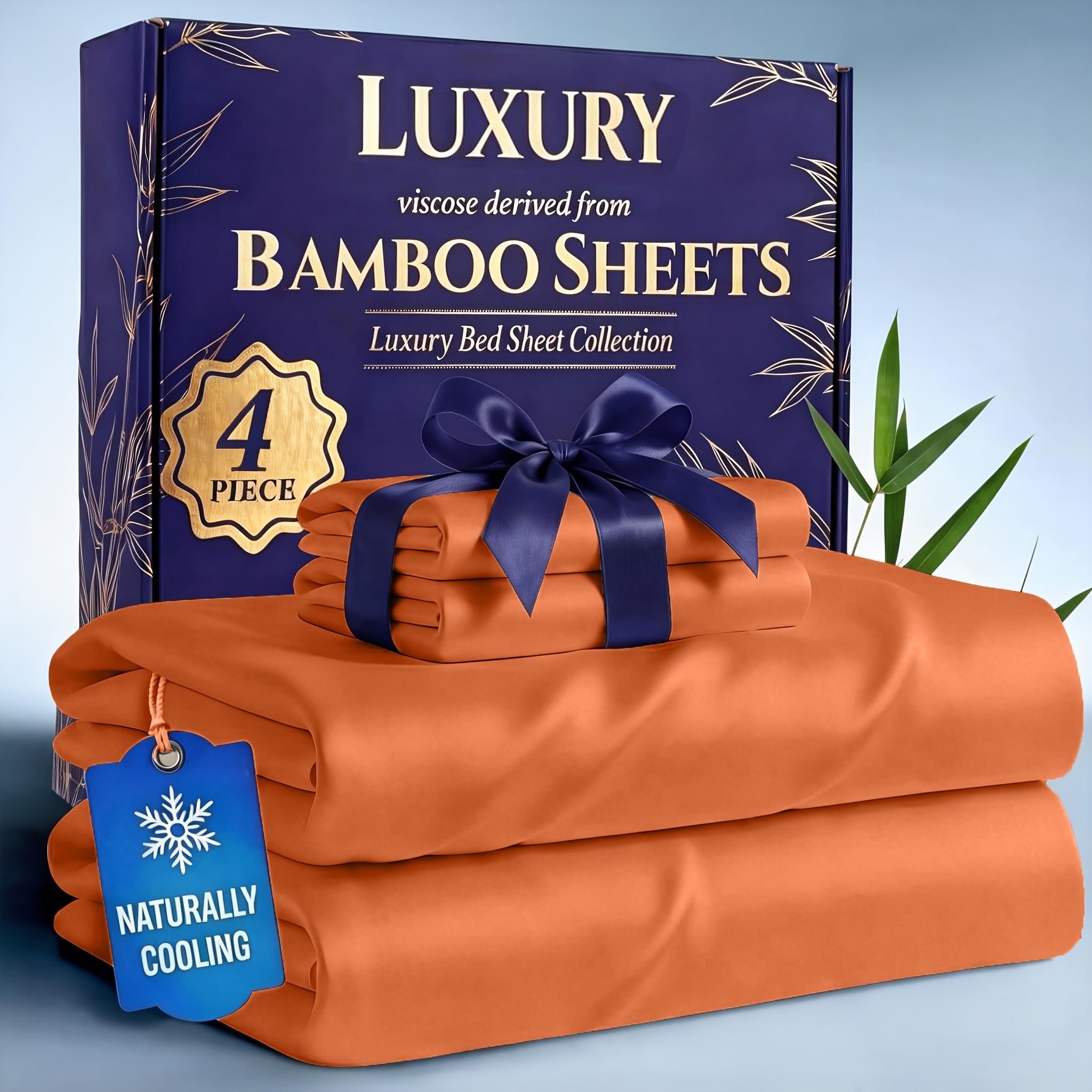 Bamboo Cooling Bed Sheets Set 4-Piece – Soft Lightweight Breathable Deep Pocket 16" Fitted Sheet for Hot Sleepers, Flat Sheet & 2 Pillowcases for Bedroom Kids Room