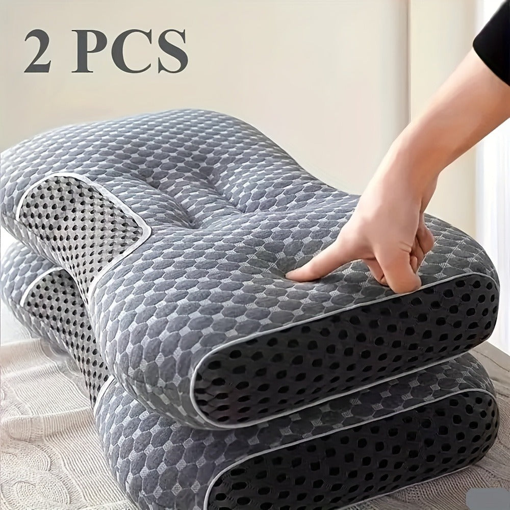 2pcs Massage Neck Pillows Adjustable Ergonomic Orthopedic Contour Support, High-Quality Pillow Core With Removable Zippered Cover, All-Season Sleeping Comfort, Neck And Shoulder Massager, Modern Pillow Design, Breathable Fabric