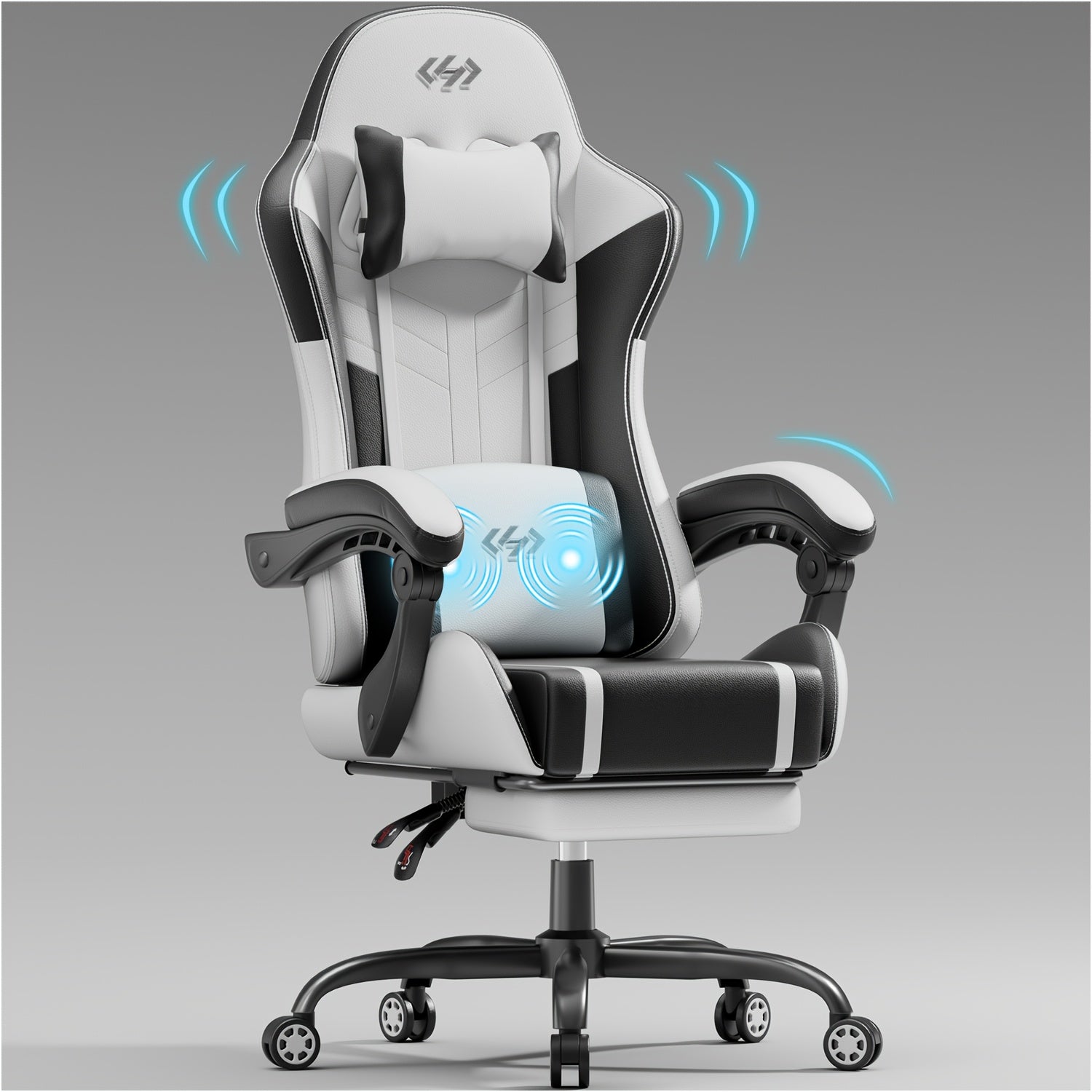 Massage Lumbar Gaming Chair with Pocket Spring Seat – High-Back PU Leather Computer Chair, Memory Foam Headrest, Retractable Footrest, 135° Recline, 360° Swivel, for Home Office & Gaming