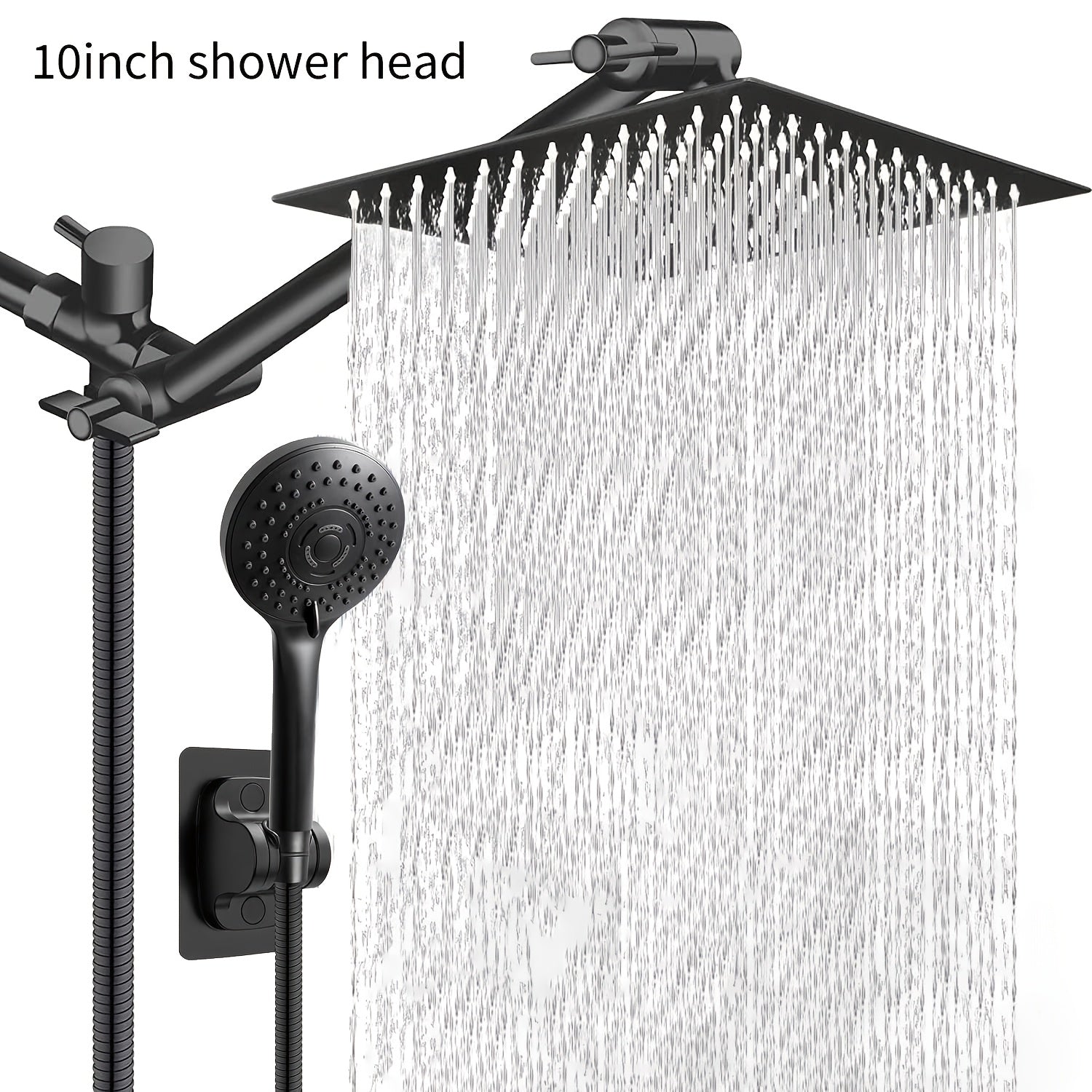 Rain Shower Head Combo High Pressure 8/10 Inch with Handheld Spray & Adjustable Arm – Modern Luxury Rainfall Showerhead Electroplated Black Finish for Contemporary Bathroom, Canada