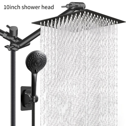Rain Shower Head Combo High Pressure 8/10 Inch with Handheld Spray & Adjustable Arm – Modern Luxury Rainfall Showerhead Electroplated Black Finish for Contemporary Bathroom, Canada