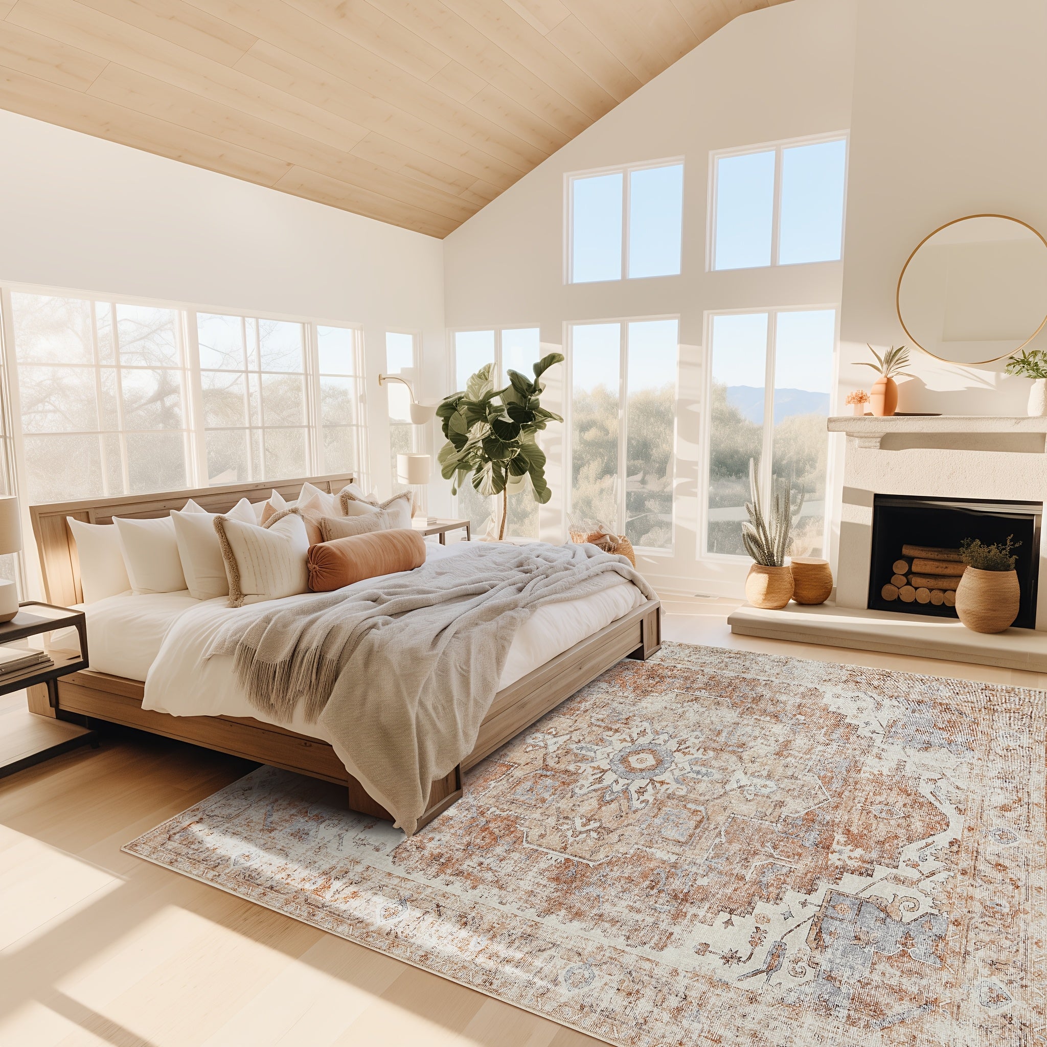 JINCHAN 8x10 Washable Vintage Floral Area Rug – Boho Retro Thin Accent Carpet for Living Room, Bedroom, Kitchen & Farmhouse, Multiple Colours | ShopVora CA