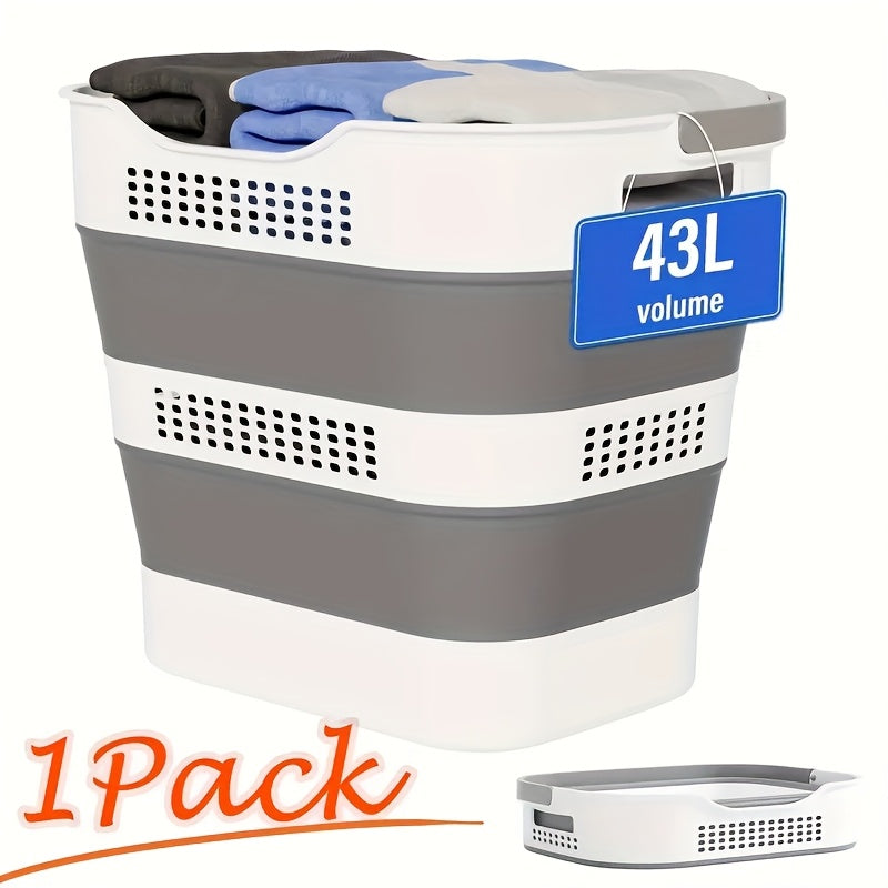 Collapsible Plastic Laundry Hamper 11.36 Gal with Handles – Foldable Space-Saving Clothes Basket for Closet, Bedroom & Laundry Room Organization
