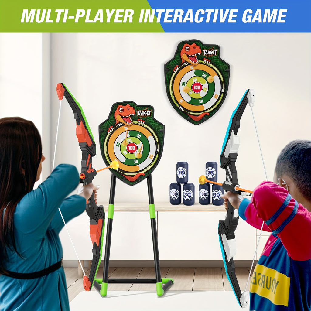 HYES 2 Set of Bow And Arrow Featuring a 29" Large Dart Board, Illuminated Archery Kit with 24 Suction Cup Arrows, Suitable for Indoor And Outdoor Play, Perfect Gifts for Boys And Girls Aged 3 to 12