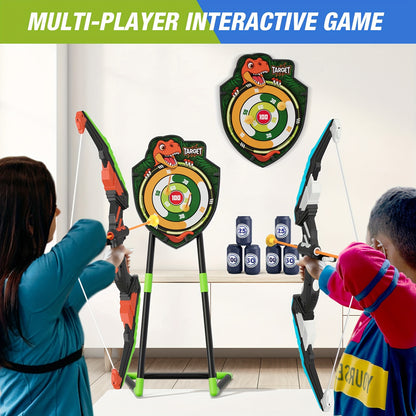 Bow and Arrow Archery Toy Set for Kids – 2 Bows, 24 Suction Cup Arrows & 29" Illuminated Dart Board, Indoor Outdoor Gift for Boys & Girls Ages 3-12