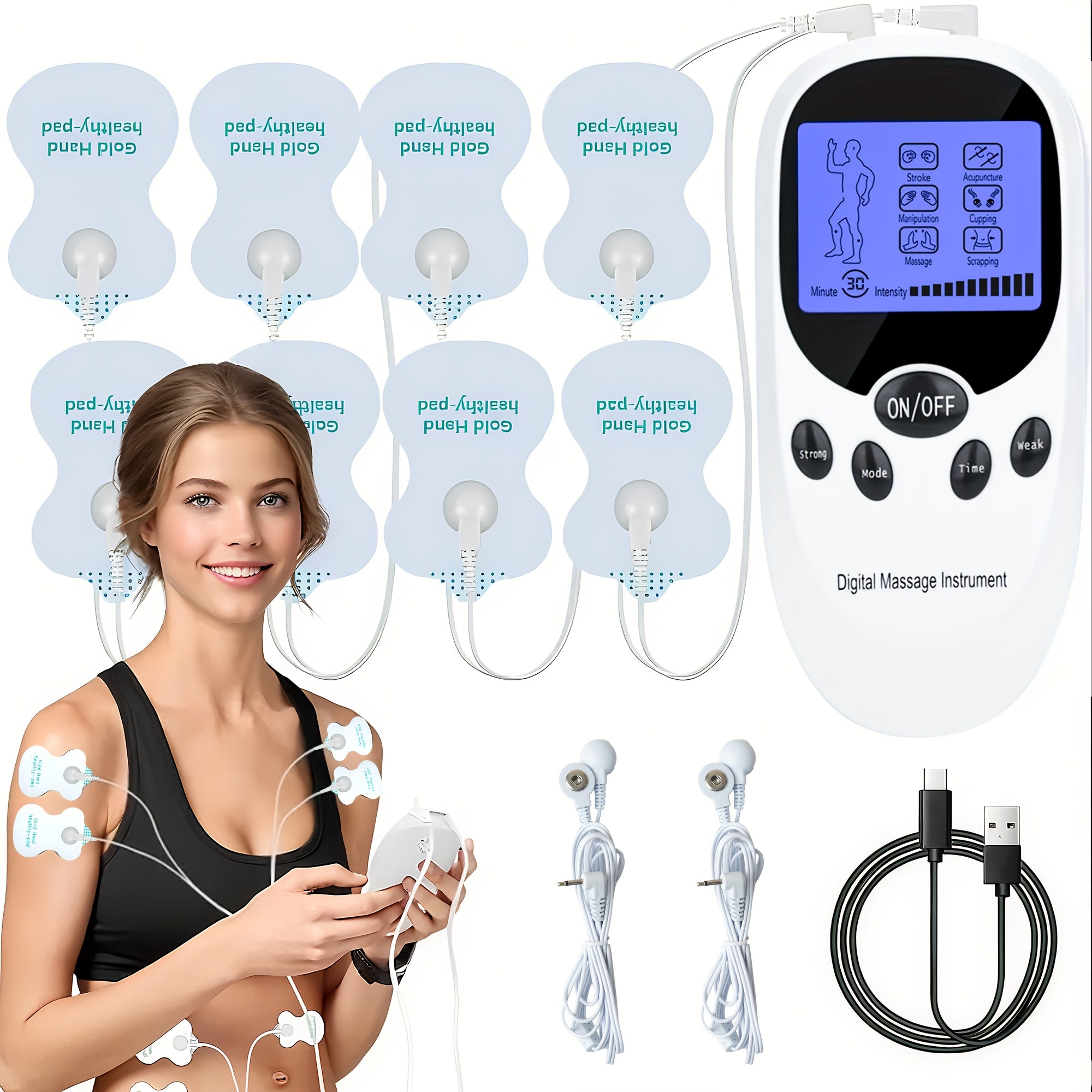 CESLIFF TENS & EMS Dual Channel Muscle Relief Relax – Electric Massager - Portable USB-Powered Pain Relief Device with 8 Electrodes, Digital Display, Adjustable Intensity, for Shoulders, Back, Knees & Injury Recovery, User-Friendly – Ideal Gift for Family