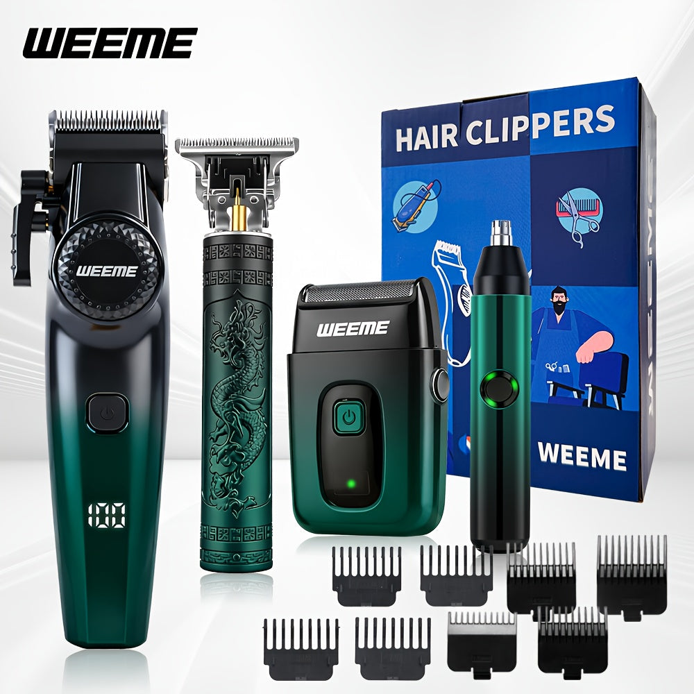 WEEME 4in 1 Hair Clippers for Men Set Professional, Cordless Men Hair Trimmer + Electric Shavers, Barber Kit for Nose, Body & Bald Head Grooming, LED Display, Precision Cutting, USB Rechargeable, Home & Barber Use