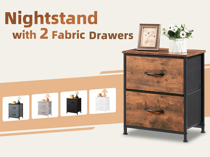 EUNOS 2-Drawer Nightstand with Removable Fabric Bins – Sturdy Steel Frame, Wood Top Bedside Table | Small Dresser for Bedroom, Closet & Living Room | 3 Finishes, 1pc & 2pc Options | ShopVora CA