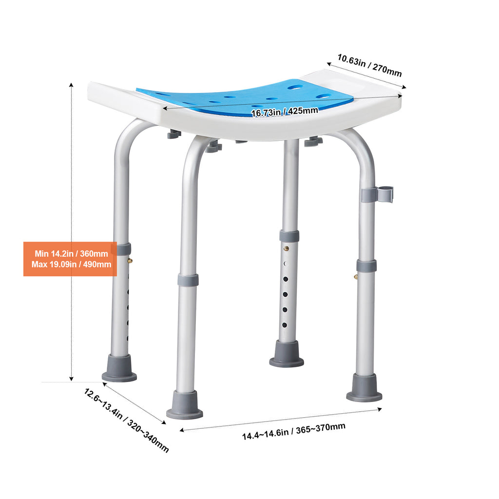 VEVOR Shower Chair, Adjustable Height Shower Stool, Shower Seat for Inside Shower or Tub, Non-Slip Bench Bathtub Stool Seat for Elderly Disabled Handicap, 350 LBS/ 500 LBS Capacity, No handrails/With handrails