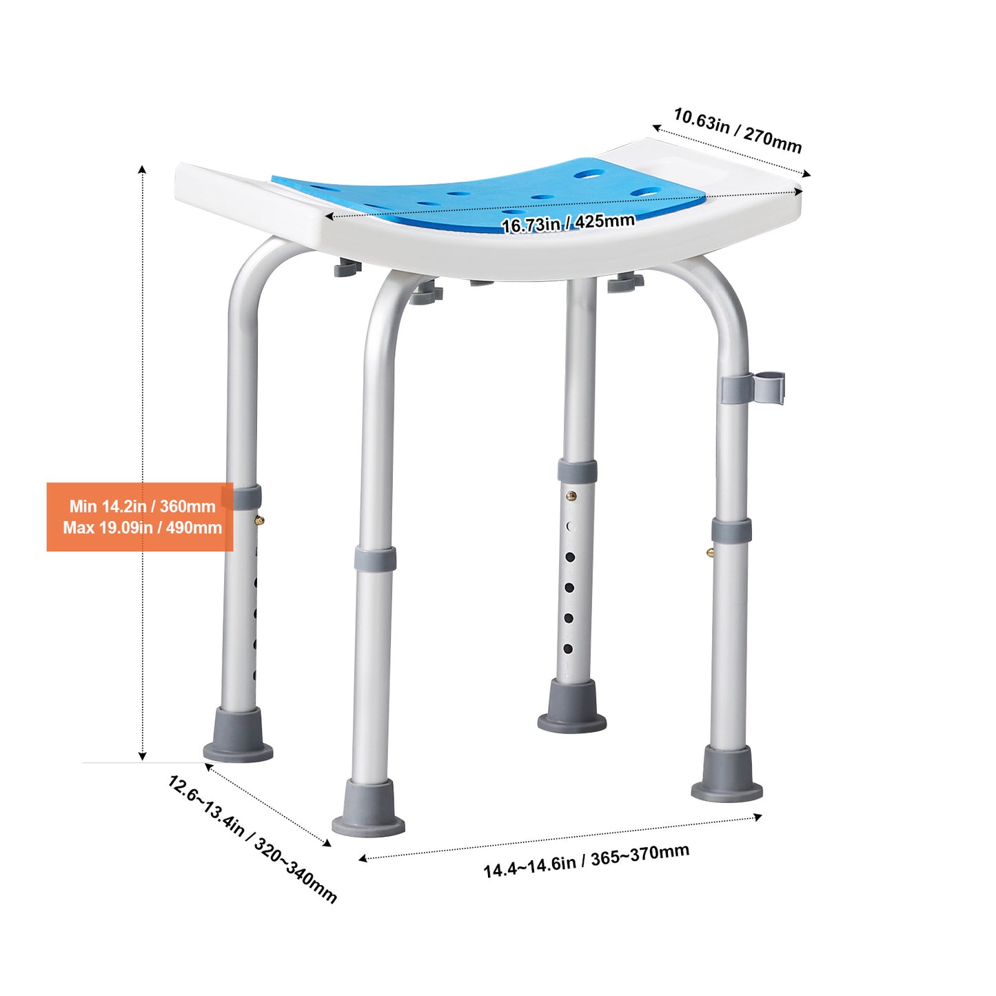 Shower Chair for Elderly & Disabled with Adjustable Height – Non-Slip Bathtub Bench Seat, 350/500 LBS Capacity, Aluminum Alloy, Shower Head Holder & Storage Bag Included, Optional Handrails | VEVOR