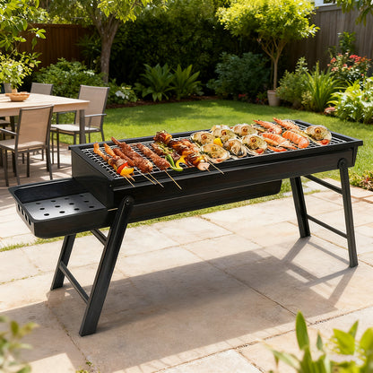 Portable Stainless Steel Charcoal Grill with Foldable Legs & Carrying Case - Heavy Duty Compact BBQ Grill for Camping, Picnic & Backyard with Fast Ignition, Polished Finish for Adults