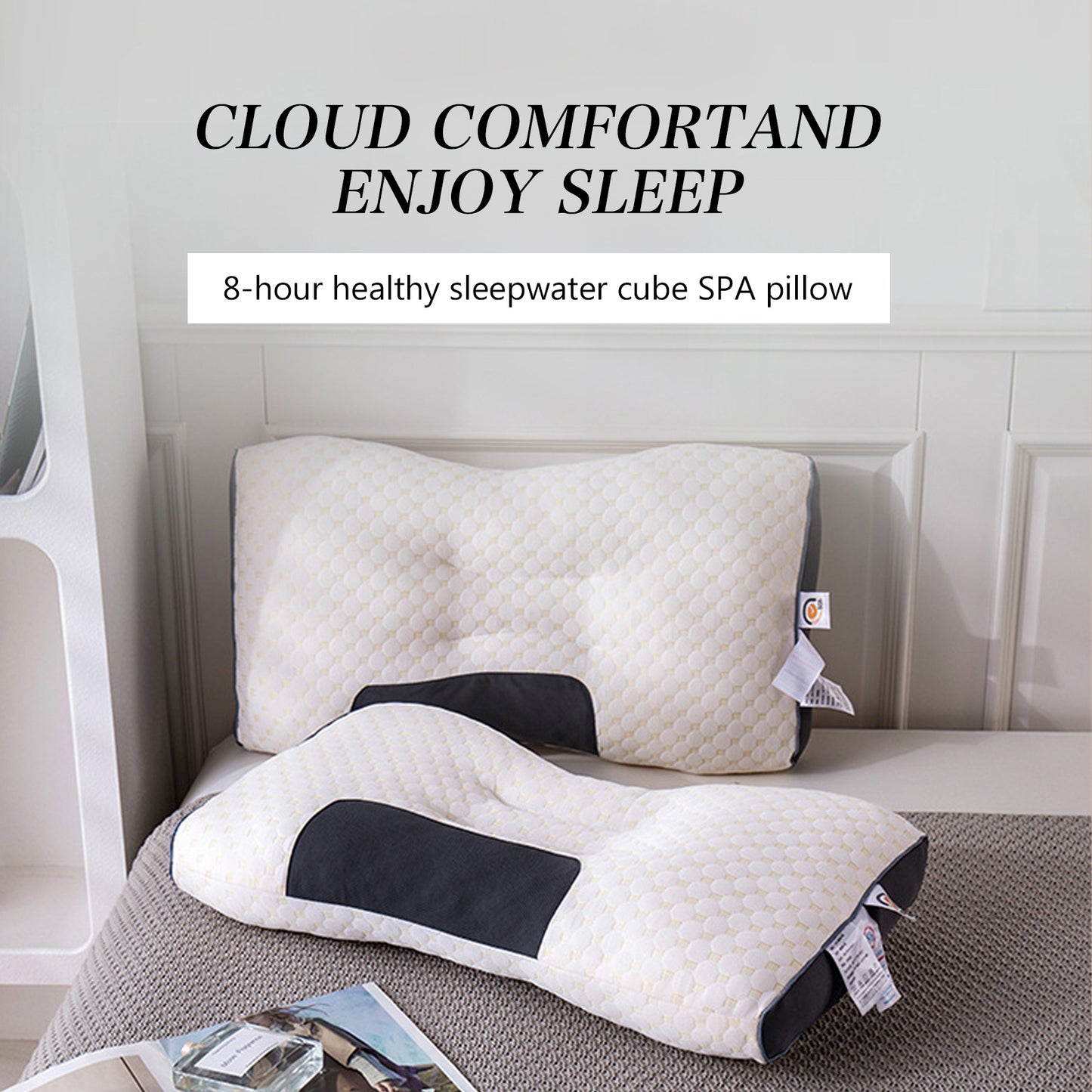 Knitted Ergonomic Pillow 1100G Filling – 9-Hour Neck Support, Hypoallergenic Removable Washable Cover, Breathable Moisture-Wicking | Bedroom Decorative Cushion for All Seasons | 1pc & 2pc | White & Grey | ShopVora CA