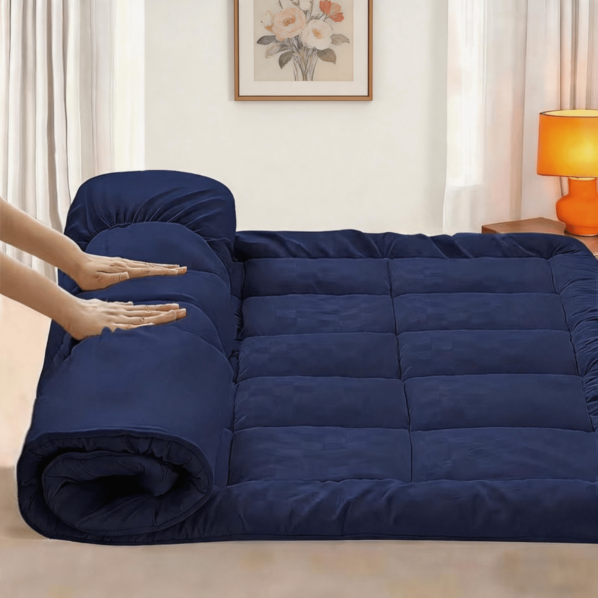 Cooling Mattress Topper with Deep Pocket Suitable for Bed Frame, Quilted Fitted Mattress Pad Cover, Machine Washable Bed, Stretches Up to 21' Top Layer & Fits Most Beds, for Temperature Regulation