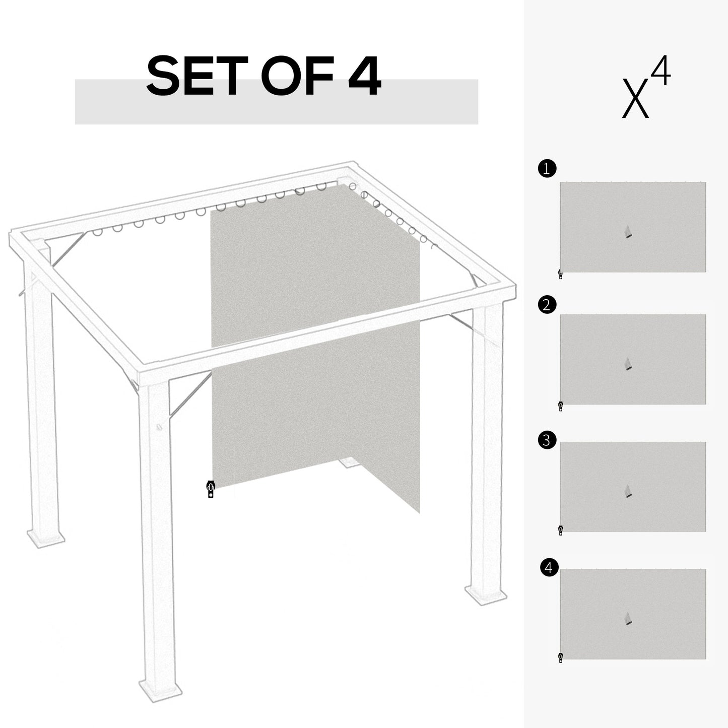Gazebo Privacy Curtains 4-Panel with Zipper – Replacement Side Panels for 10’x12’ Gazebo or Pergola, Durable Polyester Fabric, Hooks & C-Rings Included, Wind & Sun Protection – Brown