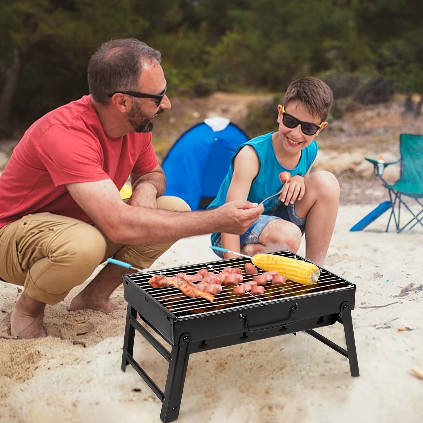 Foldable Portable Charcoal Grill – Tabletop Outdoor BBQ Smoker Grill for Camping, Picnics, Beach & Backyard Cooking, Compact Space-Saving Design