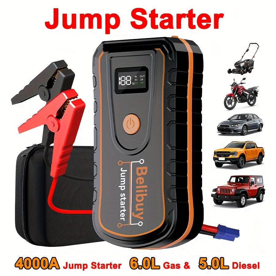 High-Power Portable Car Starter with 6000mAh Rechargeable Battery & USB Charging – Upgraded Emergency Booster for Vehicles Under 36V
