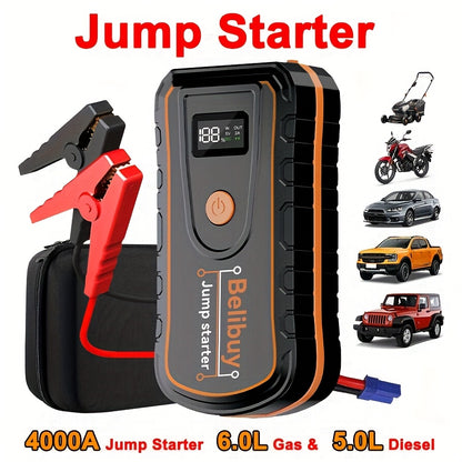 High-Power Portable Car Starter with 6000mAh Rechargeable Battery & USB Charging – Upgraded Emergency Booster for Vehicles Under 36V