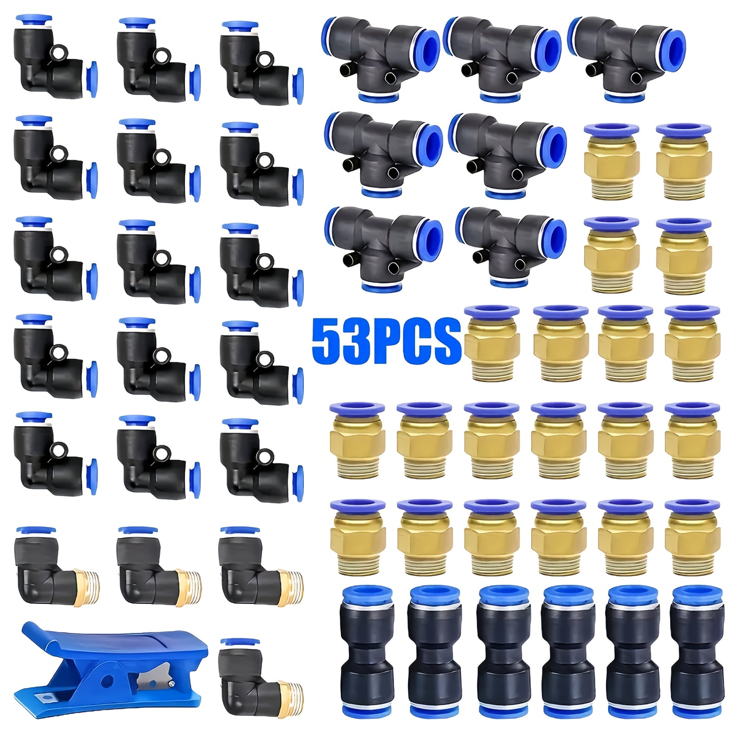 53pcs Pneumatic Quick Connector Set, Barbed Air Hose Fittings & Quick Couplers for 4mm 6mm 8mm Air Hoses, Push-In Pneumatic Fittings Assortment Kit for Air Compressor Tubing – Workshop Garage DIY