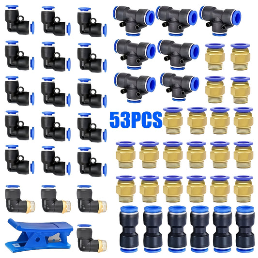 53pcs Quick Connector Set - Pneumatic Fittings, Featuring Barbed Air Hose Connectors, Suitable for 4Mm/6Mm/8Mm Air Hoses, Quick Couplers