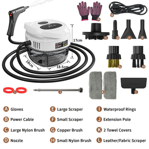 2500W Handheld Steam Cleaner with 57.48oz Tank & Handle-Controlled Steam – High Temperature Pressurized Portable Steamer for Home, Car, Bed Bugs, Furniture & Grout | ShopVora CA