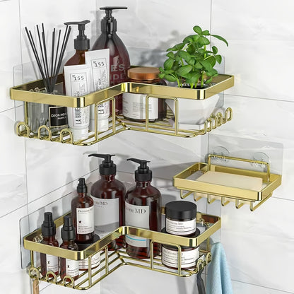 Shower Caddy 3-Pack Wall Mounted Corner Shower Organizer with Soap Holder & 8 Hooks - No Drilling Bathroom Shelf for Shampoo, Conditioner & Kitchen Countertop Storage