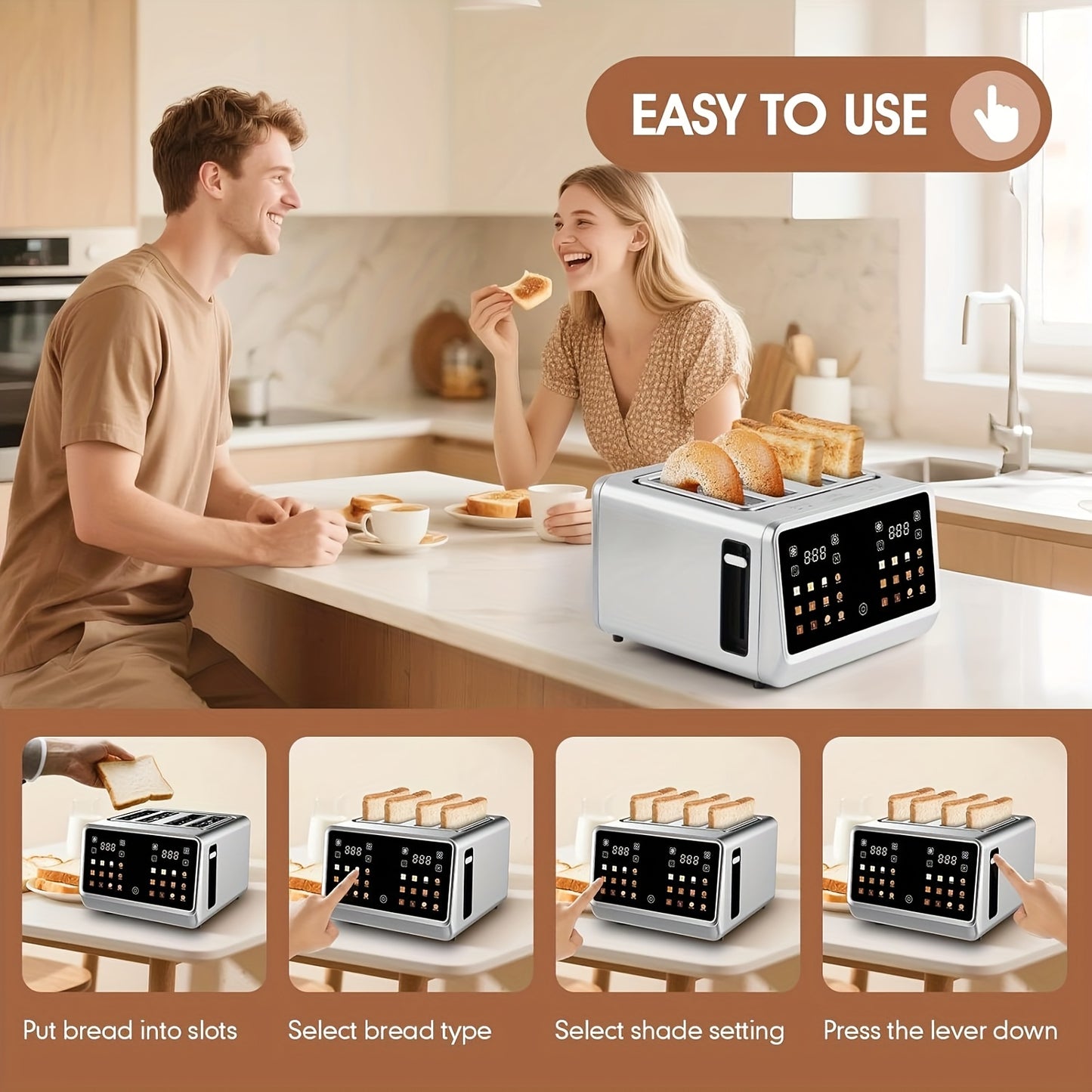 Toaster Oven 24-Slice Touch Screen with LCD Display – 6 Bread Types, 6 Browning Settings, Bagel Defrost Cancel, Stainless Steel Extra-Wide Countertop Toaster Oven for Canadian Kitchens