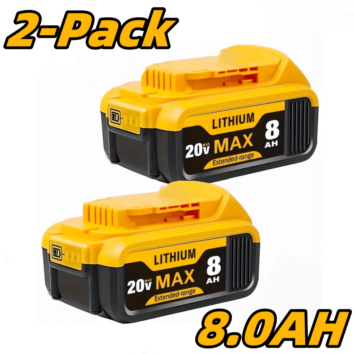 8.0Ah High-Capacity 20V Lithium-Ion Replacement Compatible for Dewalt Cordless Tools - Compatible with DCB200, DCB205, DCB206, DCD/DCF/DCG/DCS Drills, Saws, Grinders - -Lasting Power ( -ion)
