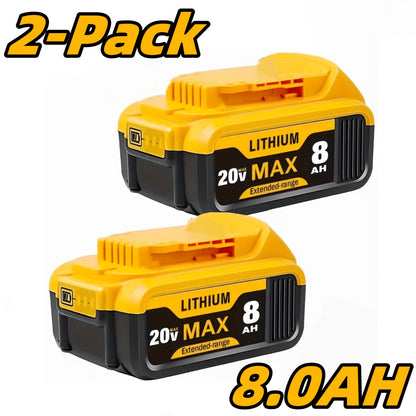 8.0Ah 20V Lithium-Ion Replacement Battery Compatible with DeWalt DCB200 DCB205 DCB206 – High Capacity 20V MAX Battery for DCD DCF DCG DCS Drills Saws Grinders, 1-Pack 2-Pack 4-Pack 6-Pack