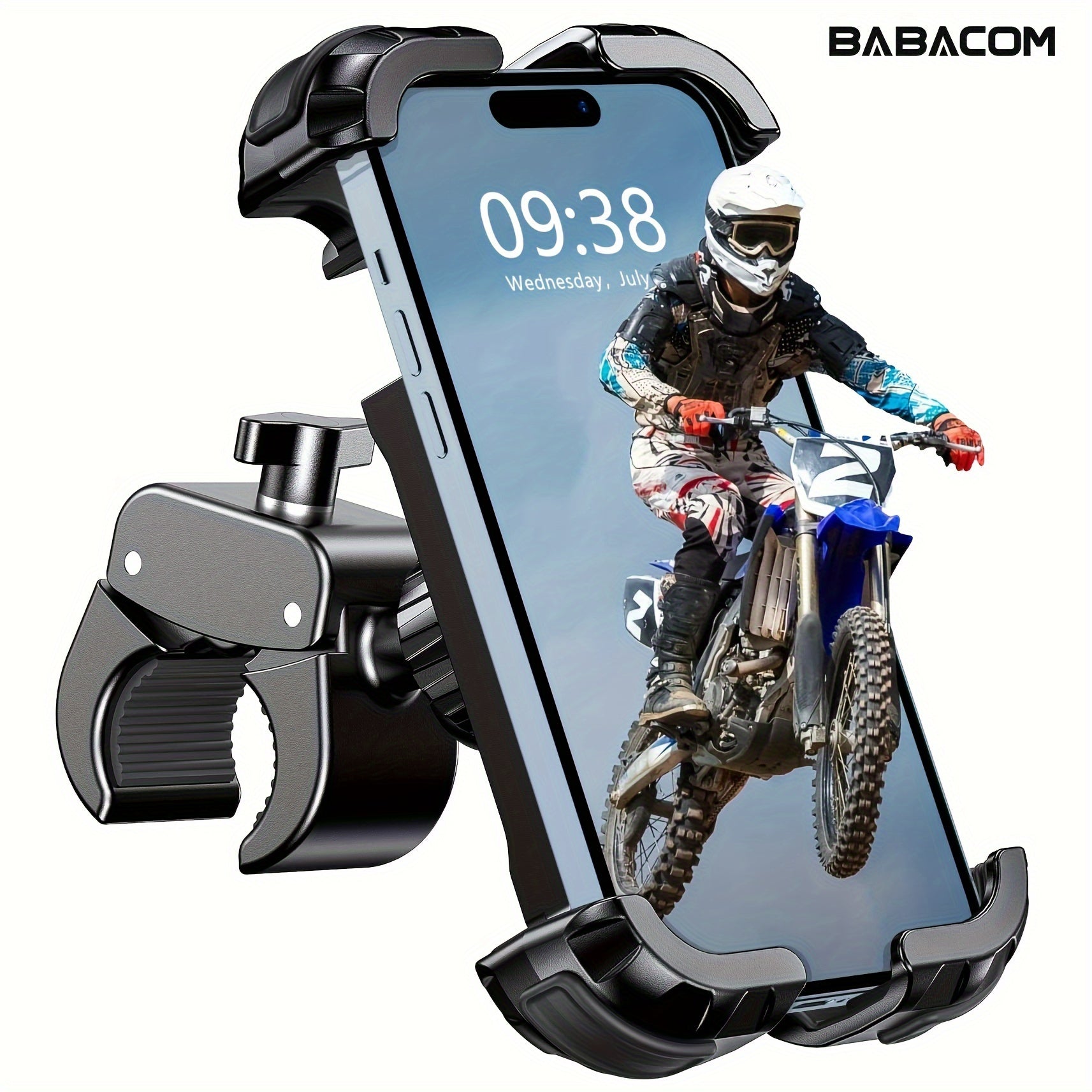 BABACOM Bicycle Phone Holder, Enhanced [1S Lock][Safe Guard] Motorcycle Phone Holder, [360° Rotatable] Phone Mount for Bicycle Handlebars Compatible with 4.7-6.8" Mobile Phones