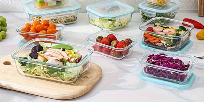 Airtight Glass Food Storage Containers 8pcs – Leak-Proof Borosilicate Meal Prep Containers with Locking Lids, Microwave, Oven, Freezer & Dishwasher Safe, Rectangular BPA-Free Storage Set for Kitchen & On-the-Go, Blue Multicolor