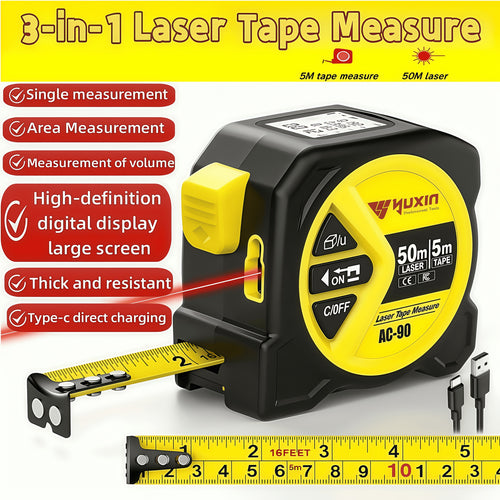 USB Rechargeable Digital Laser Tape Measure – 3-in-1 Infrared Distance Meter with HD Intelligent Display, Measures Distance, Area & Volume, High Precision Smart Measuring Tool for Home, DIY & Construction
