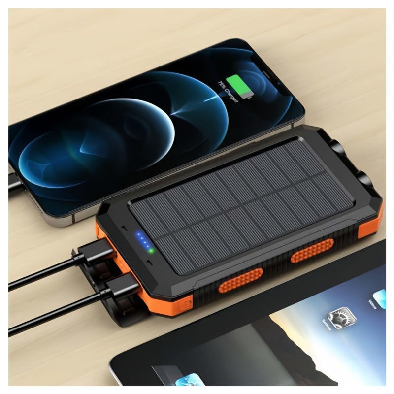 20000mAh Portable Solar Power Bank, Portable Solar Mobile Phone Charger, Camping External Battery Charger for Mobile Phones, 2 USB/ LED Flashlights with Compass for Outdoor Activities