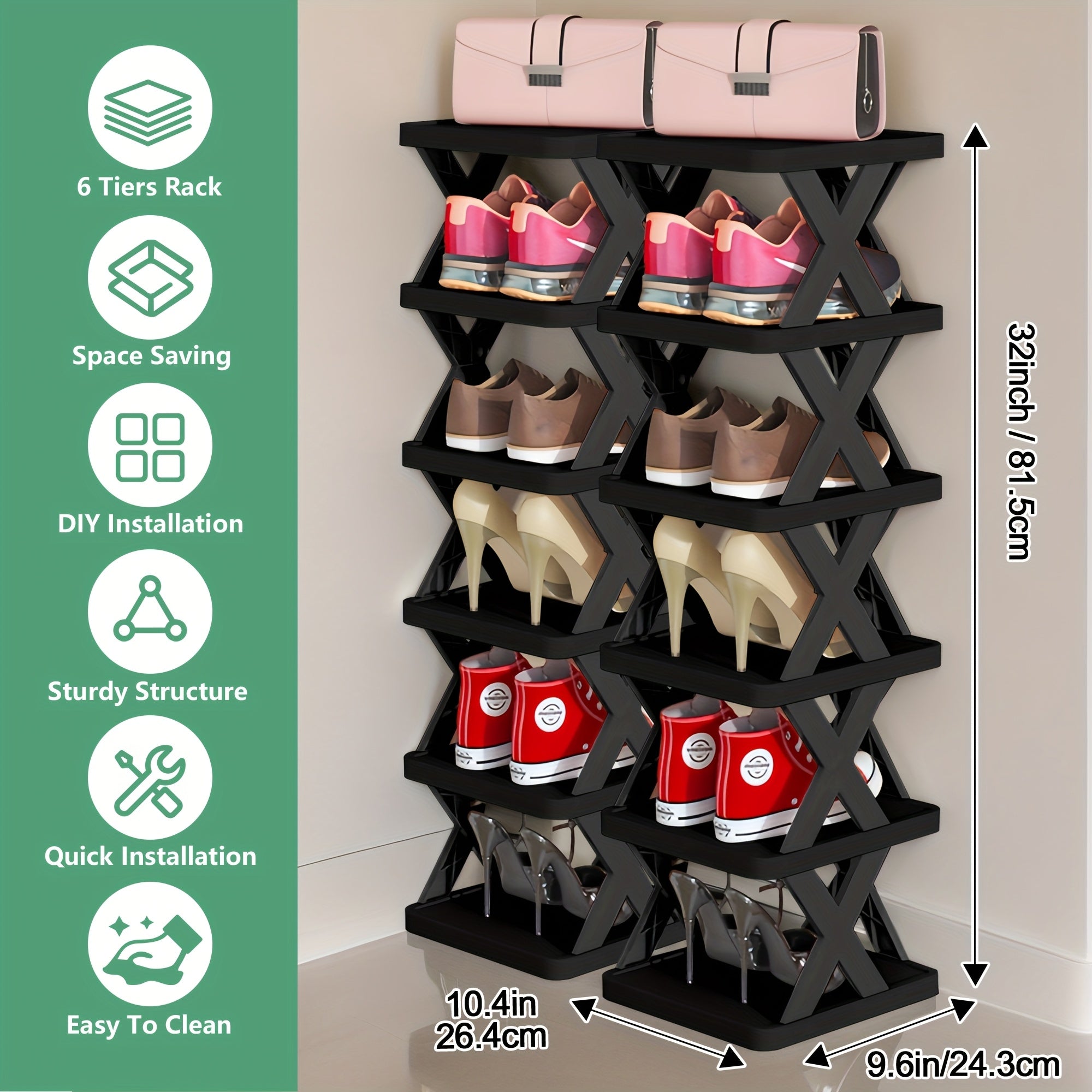 9/6-Tier Foldable Shoe Rack Space-Saving Corner Shoe Organizer, Suitable for Storing 9-10 Pairs of Shoes And Boots, Multi-Functional Storage Cabinet for Entryway, Closet, Garage, And Living Room