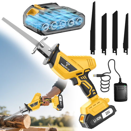20V Cordless Reciprocating Saw Kit with Lithium Battery & Fast Charger – 3000RPM Electric Sabre Saw, 4 Blades, Cuts Wood Metal PVC – Portable Power Saw Tool Gift for Men