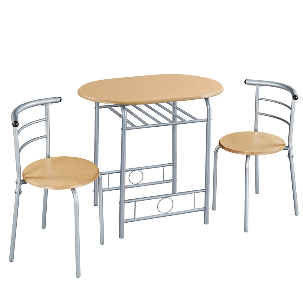 3-Piece Round Dining Table Set for 2 – Space Saving Kitchen Table & Chairs with Steel Legs, Storage Rack | Modern Compact Dining Set for Apartments, Dorm Rooms & Breakfast Nooks