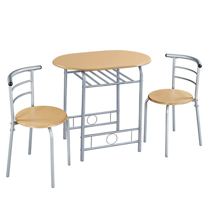 3-Piece Round Dining Table Set for 2 – Space Saving Kitchen Table & Chairs with Steel Legs, Storage Rack | Modern Compact Dining Set for Apartments, Dorm Rooms & Breakfast Nooks