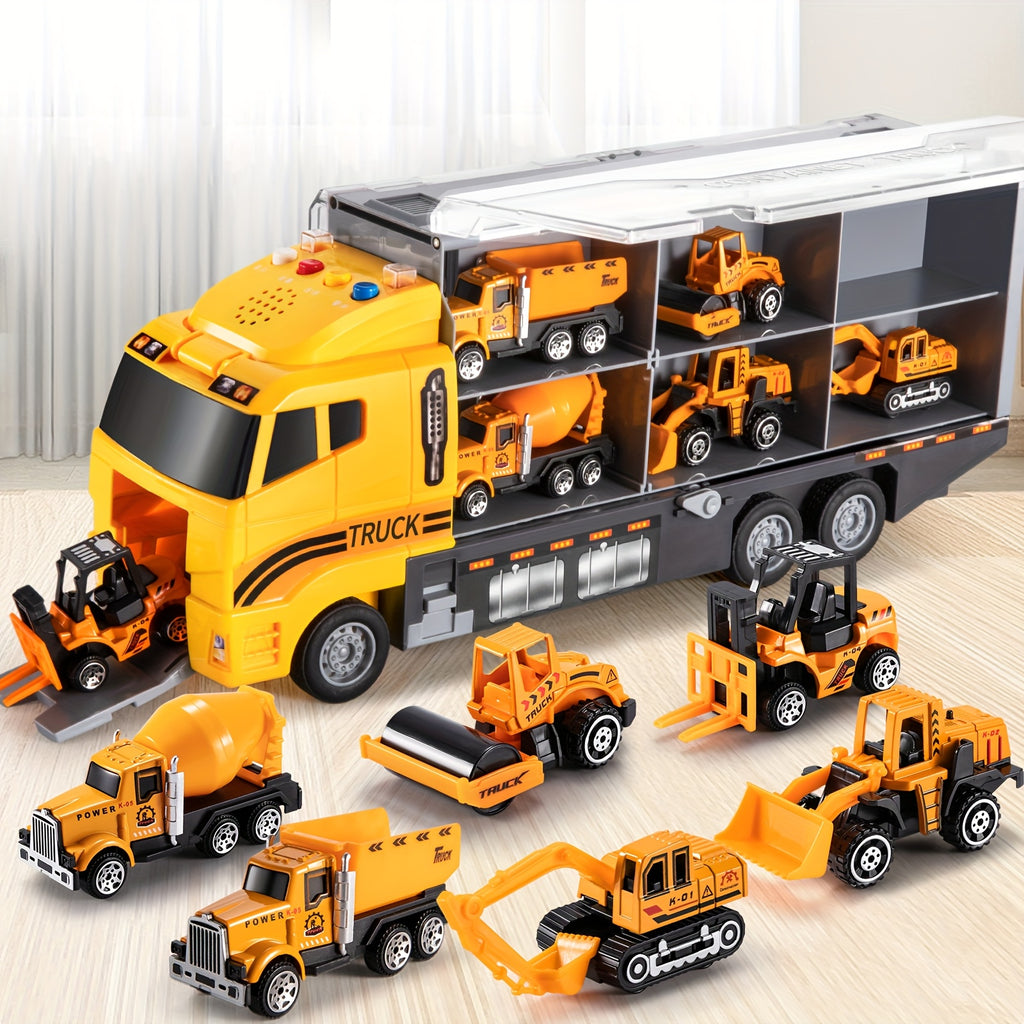 Construction Truck Toy Set With Play Mat, Carrier Truck Toys For Kids, Die-Cast Metal Toy Car Set, Fire Truck Car Kids Toys Christmas Birthday Gift For Boys Girls