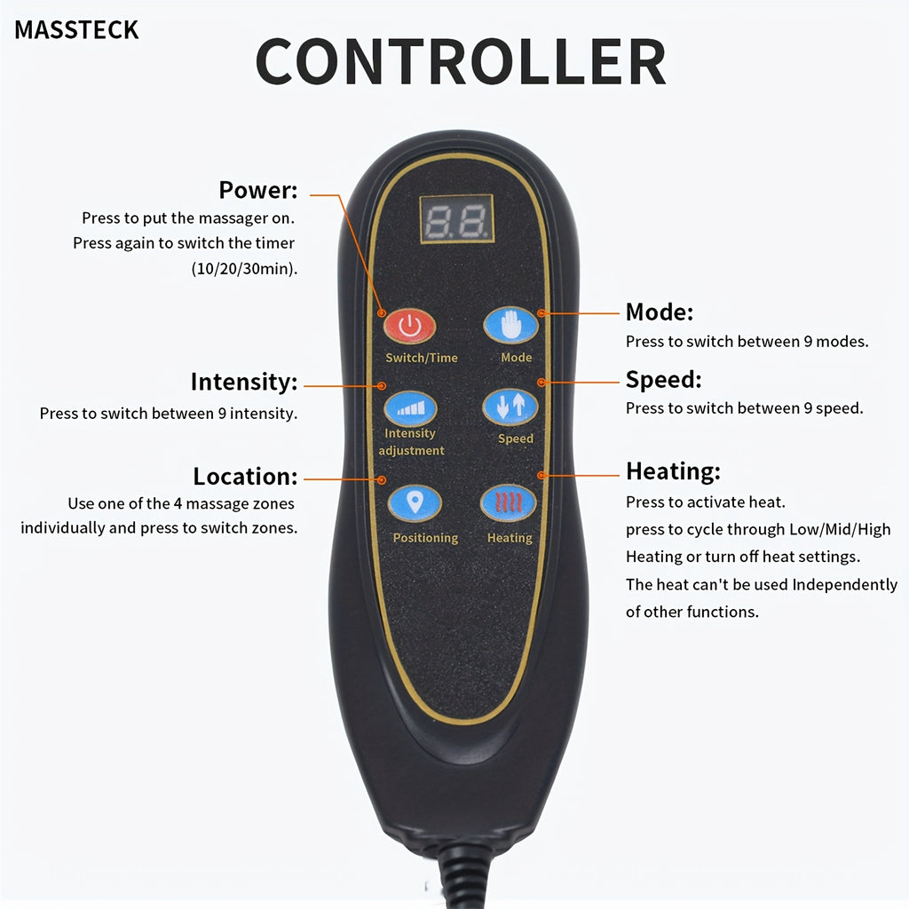 MASSTECK Massager Seat Cushion for Couch, Chair, Massager Mat with Heat, Lumbar Traction &, 9 Vibration Motors And Triple Back Heating Pad, Full Body Massager for Back Waist Hip Leg, Massage Gift for Mom/Dad/Women/Men