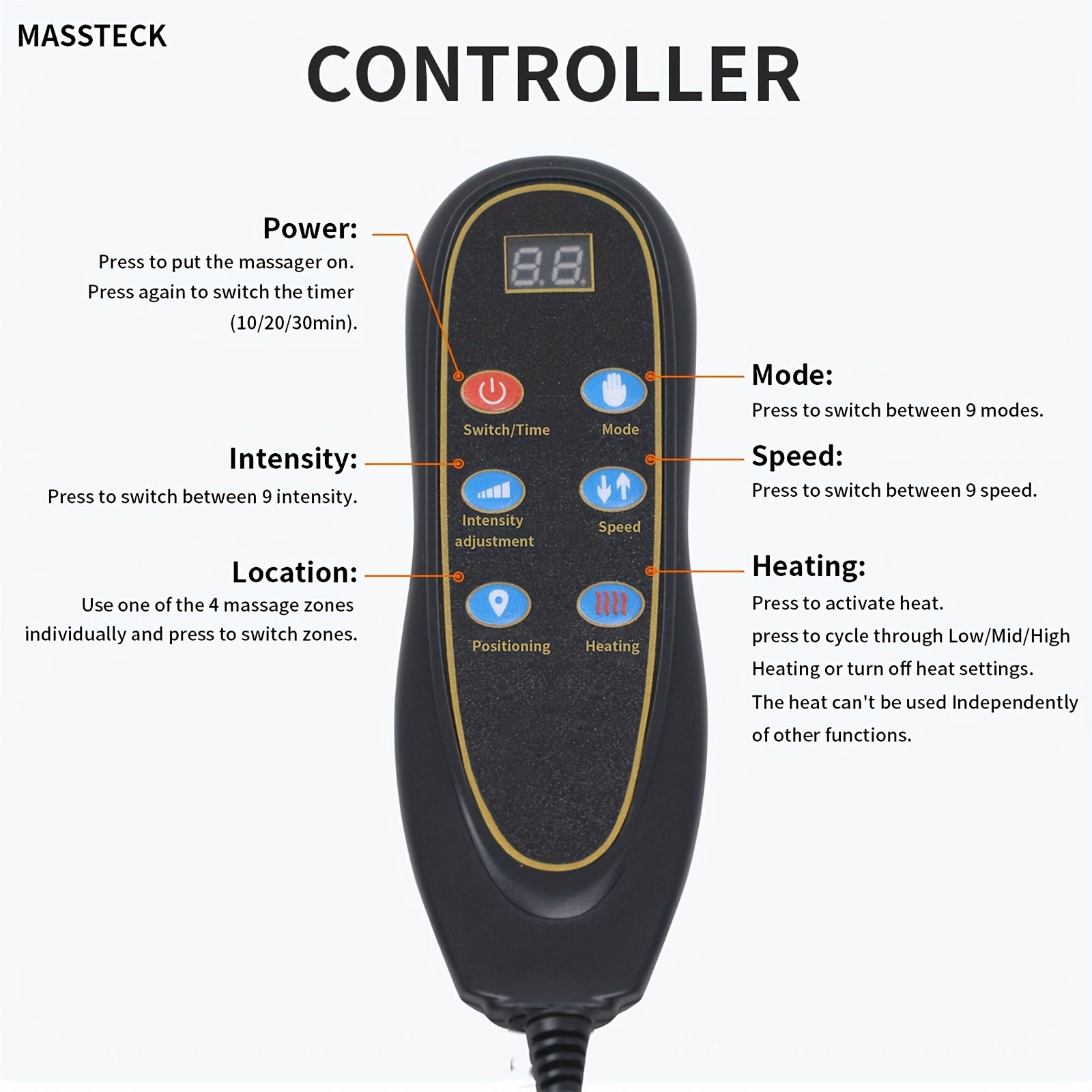 MASSTECK Massager Seat Cushion for Couch, Chair, Massager Mat with Heat, Lumbar Traction &, 9 Vibration Motors And Triple Back Heating Pad, Full Body Massager for Back Waist Hip Leg, Massage Gift for Mom/Dad/Women/Men
