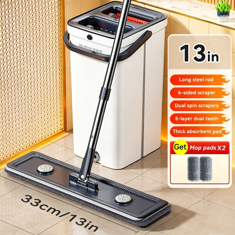 Spin Flat Mop and Bucket Set with Wringer – Hands-Free 360° Rotating Head, 2/4 Washable Microfiber Pads, Wet & Dry Use, Floor Cleaning System for All Floor Types & Windows