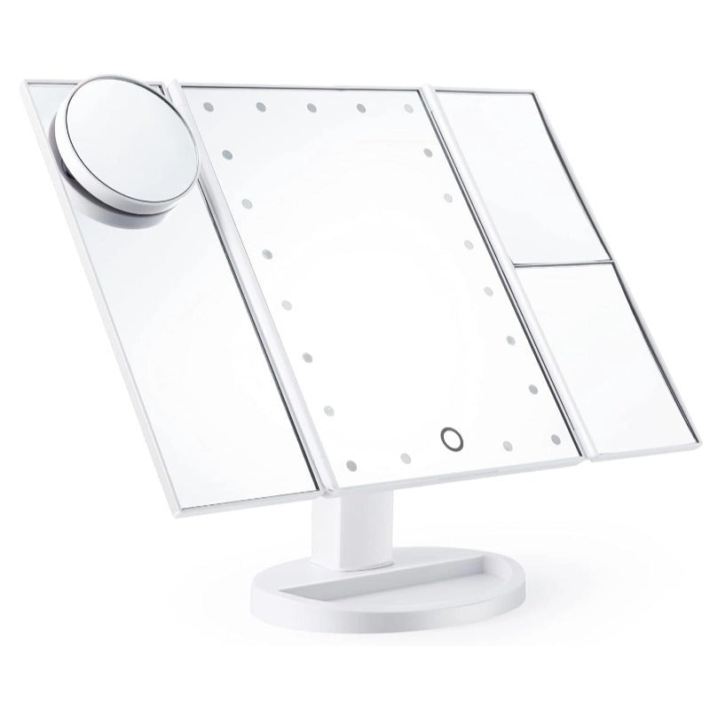 Vanity Makeup Mirror 1x/2x/3x Tri-Fold Makeup Mirror with 21 LED Lights and Adjustable Touch Screen Lighted Mirror Dressing Mirrors for Women