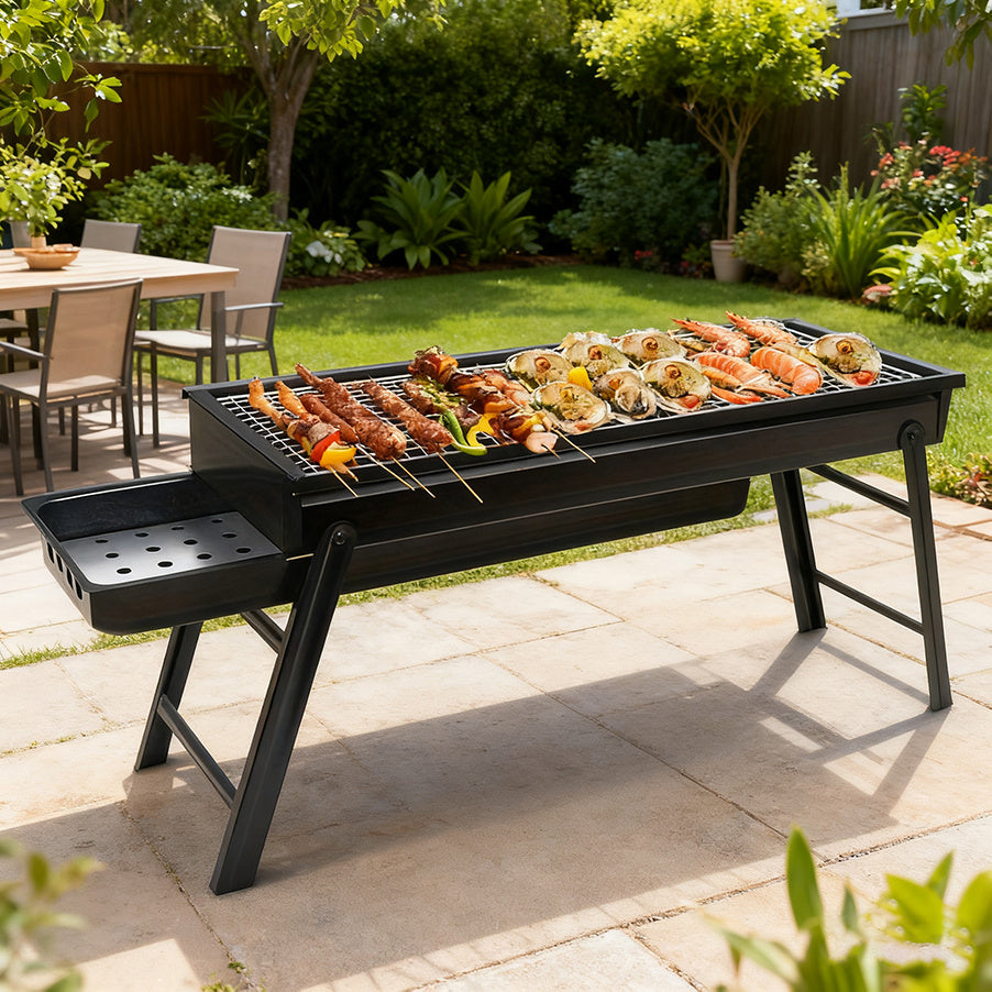 Heavy-Duty Portable Stainless Steel Charcoal Grill with Foldable Legs - Compact BBQ Stove for Camping, Picnic, Backyard | Ideal for Adults, Fast-Ignition Campfire Grill with Carrying Case, Polished Finish, Outdoor Cooking Grill|Foldable Legs Design|Durabl