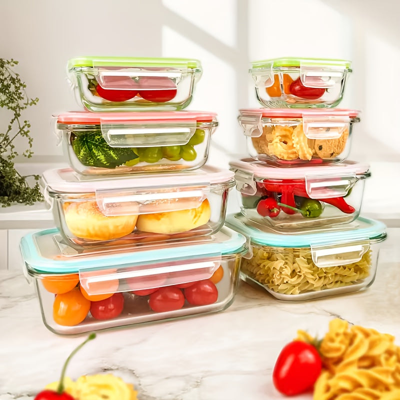 4/8pcs Glass Food Storage Containers, Meal Prep, Airtight Bento Boxes with Leak-Proof Locking Lids, for Microwave, Lunch Boxes, Oven, Freezer And Dishwasher
