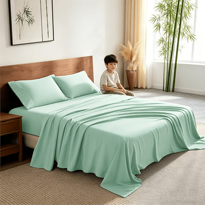 Extra Deep Pocket Cooling Bed Sheets Set – Breathable Wrinkle-Free Soft Bedding for Kids, Women & Men – Hotel Luxury Fitted Sheet Set, Light Blue, Twin Full Queen King