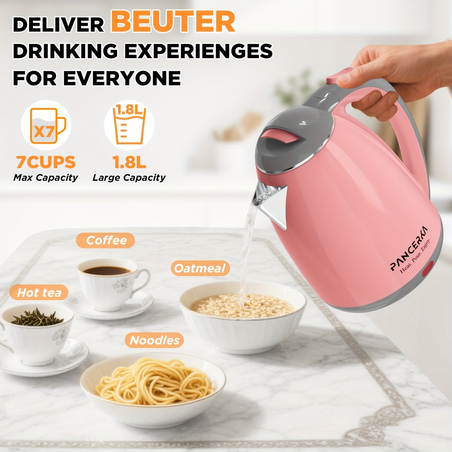 Electric Kettle Stainless Steel Fast Boiling with Auto Shut-Off – Large Capacity Hot Water Boiler for Tea, Coffee & Home Office Use, BPA-Free Cordless Design