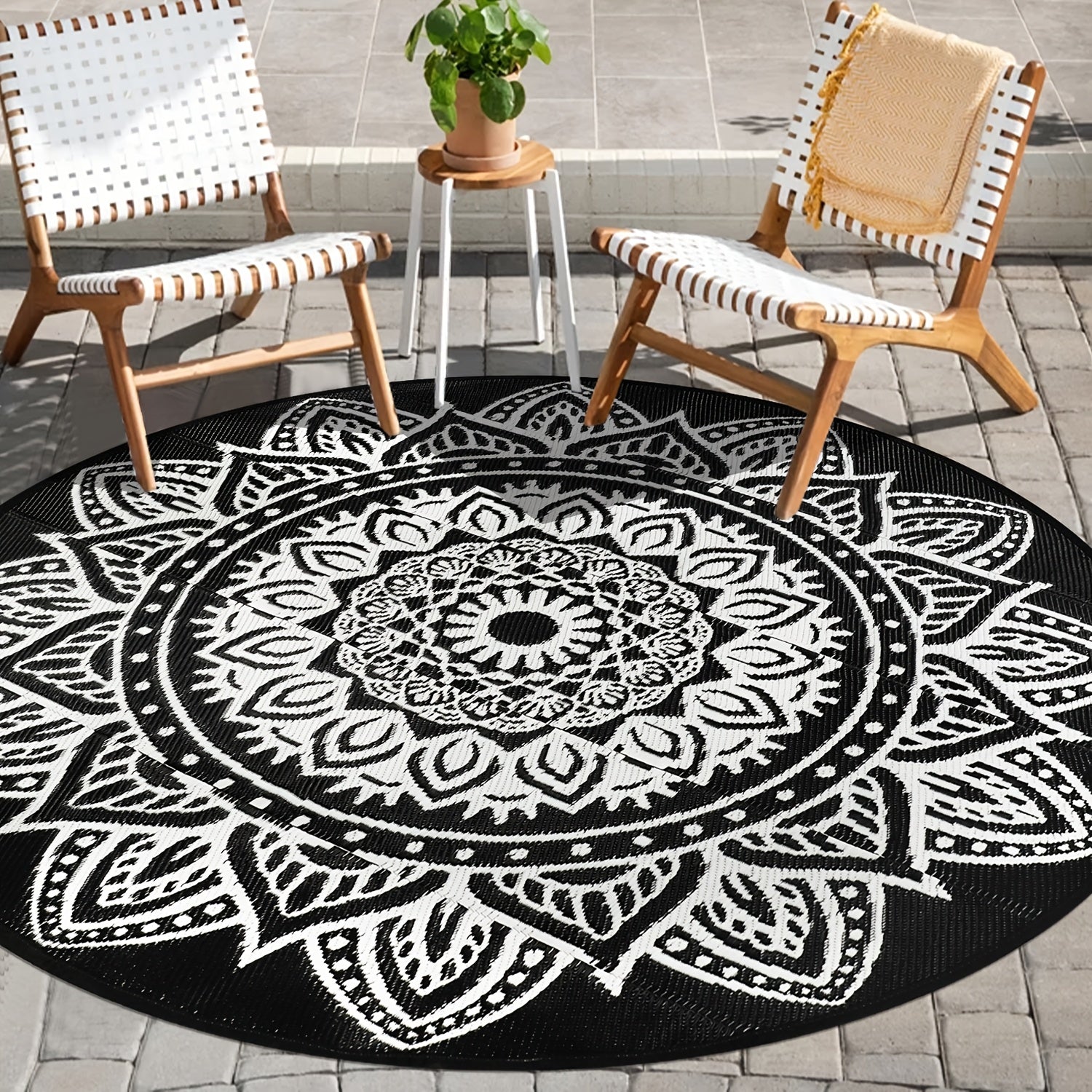 1pc Round Outdoor Rug, Boho Outdoor Carpet Patio Rugs Outdoor Circle Rug Reversible Outdoor Patio Rug Lightweight Portable Outdoor Area Rug For Patio Balcony Camping