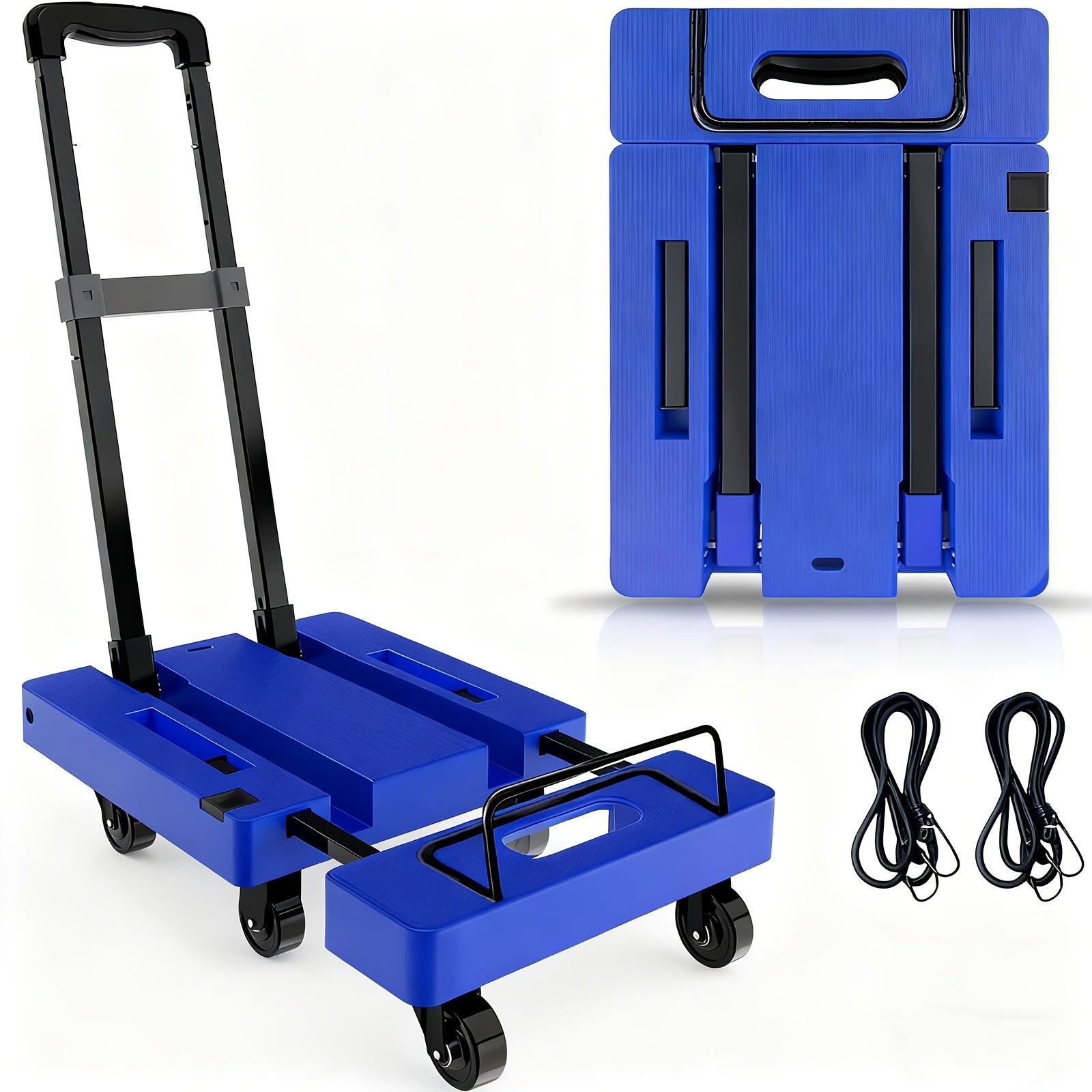 Folding Hand Truck 500 Lbs Heavy Duty, 6-Wheel Collapsible Dolly Cart with Extendable Base, Adjustable Telescoping Handle, 2 Elastic Ropes, Portable Luggage Cart for Moving Shopping Travel Industry