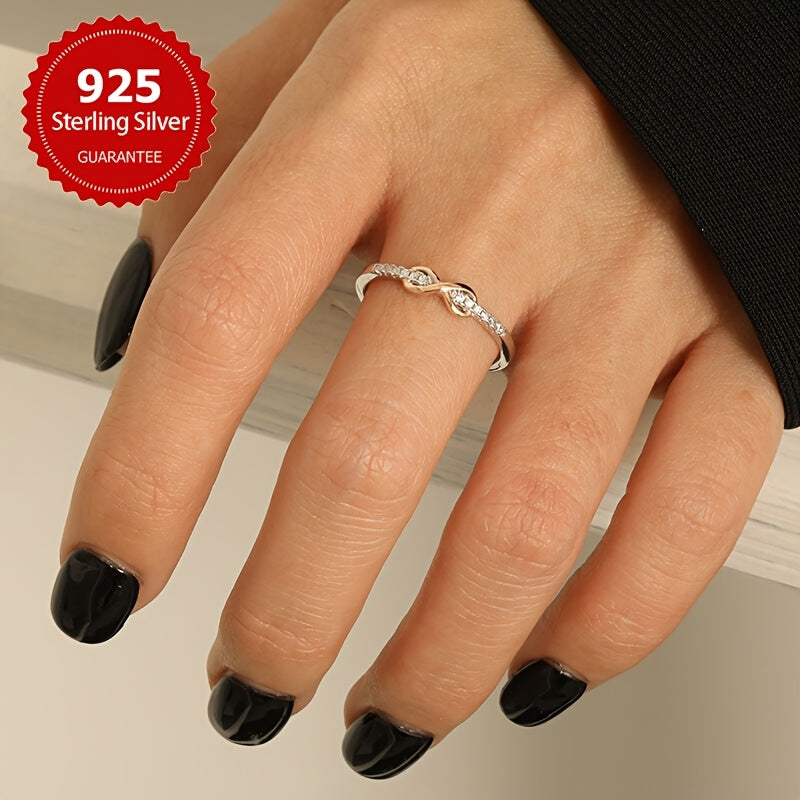 925 Silver Lucky Number 8 Ring for Women - Color Separation Art Design, Pure Silver Stackable Ring for Wedding, Engagement, Party & Anniversary, Exquisite Jewelry Gift