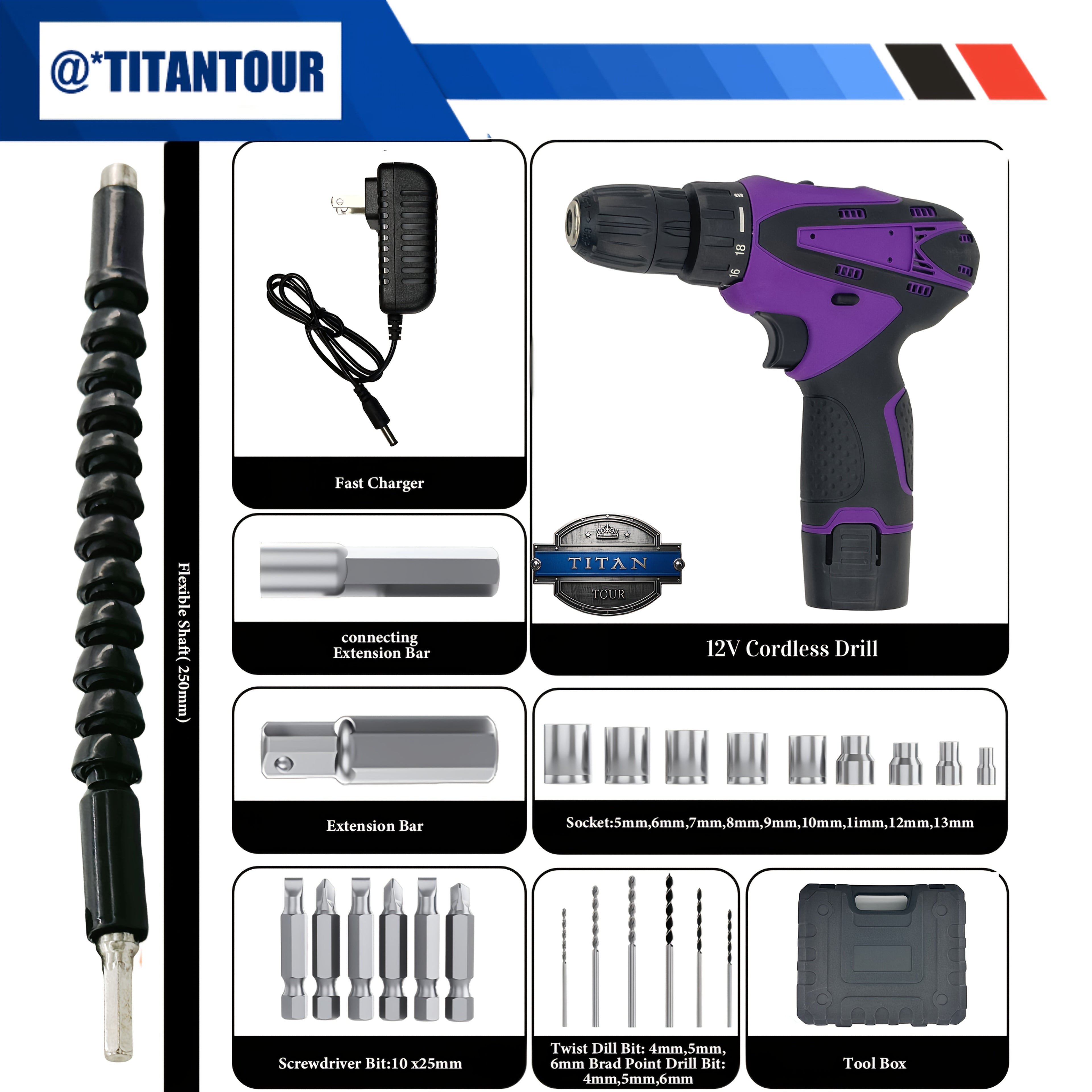 12V Brushless Cordless Drill Set 18+1 Torque Settings, 3/8" Metal Chuck Industrial Power Drill, Long Runtime Quick Swap Battery, Line Maintenance Steel Work (Purple 1B1C / Yellow 2B1C)